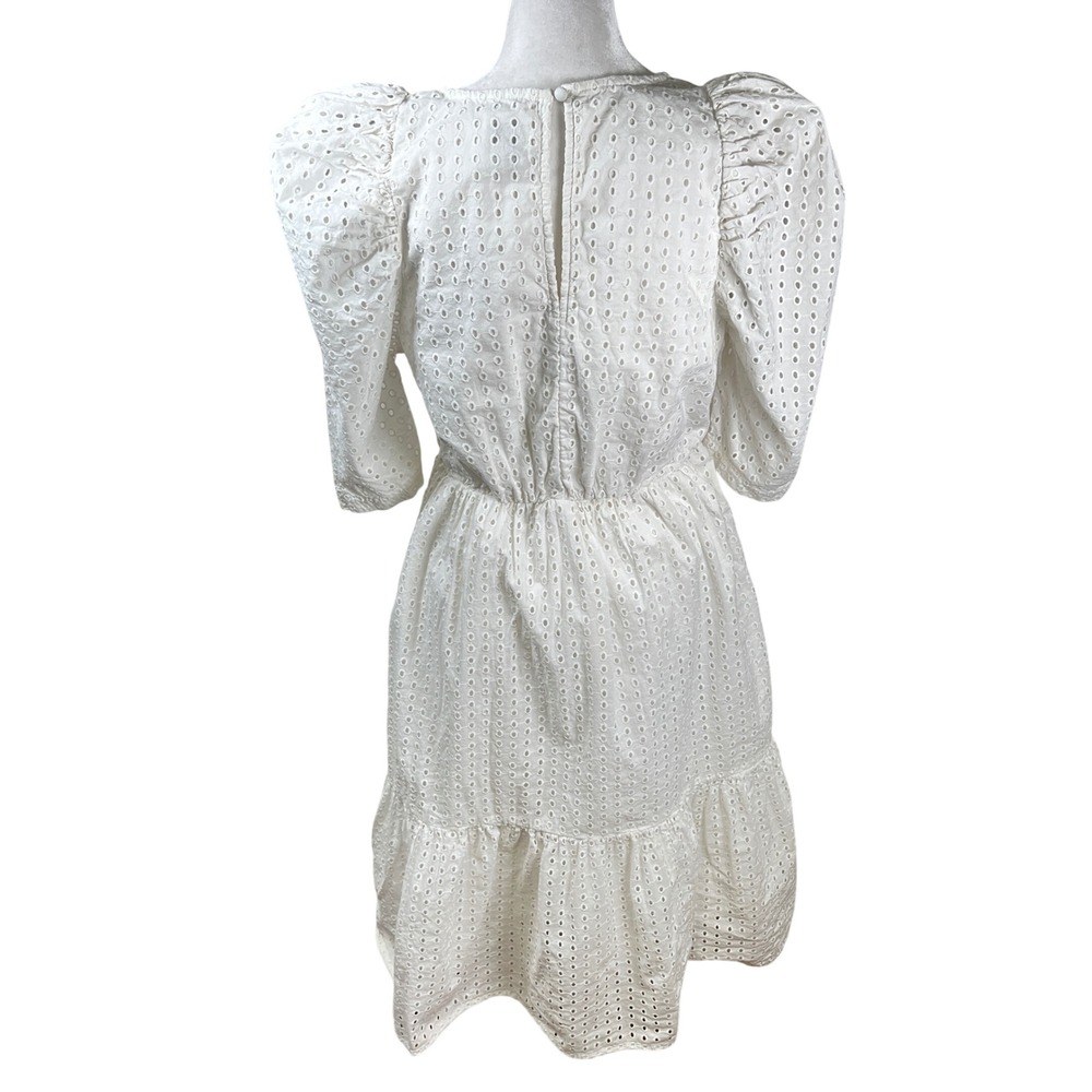 A New Day White Cotton Eyelet Puff Sleeve Tiered‎ Midi Dress Women's Size Small - Picture 2 of 7